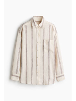 H&M - Women Beige Oversized Linen Shirt