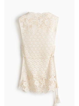 H&M - Women White Tie-Belt Crochet-Look Top
