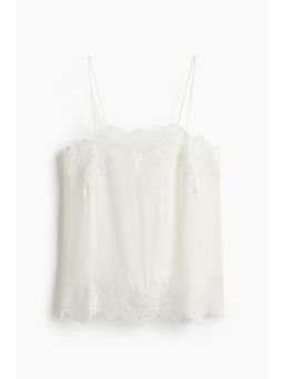 H&M - Women White Lace-Trimmed Viscose Top