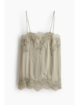 H&M - Women Green Lace-Trimmed Viscose Top