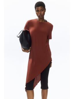 H&M - Women Brown Long Asymmetric T-Shirt