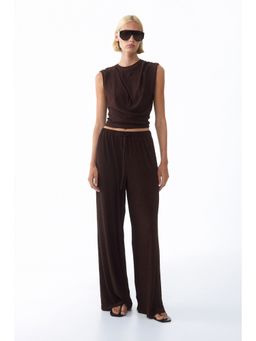 H&M - Women Brown Crinkled Drawstring Trousers