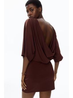H&M - Women Brown Cape-Sleeved Low-Back Dress