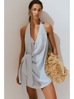 H&M - Women Blue Halter Neck Wrapover Beach Dress