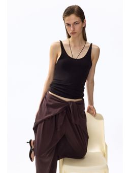 H&M - Women Brown Tie-Detail Barrel Trousers