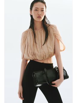 H&M - Women Beige Bubble-Hem Crepe Top