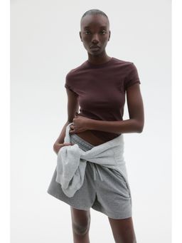 H&M - Women Brown Fitted Cotton-Blend T-Shirt