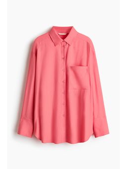 H&M - Women Pink Oversized Linen-Blend Shirt