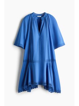 H&M - Women Blue Lace-Inset Cotton Dress