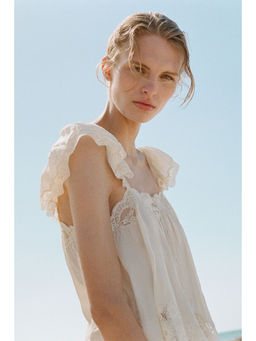 H&M - Women White Lace-Trimmed Viscose Top