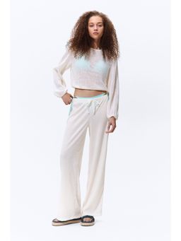 H&M - Women White Crinkled Drawstring Trousers