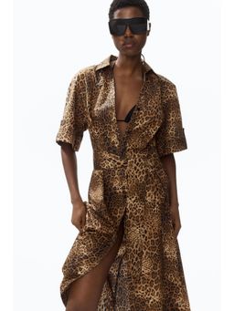H&M - Women Brown Tie-Belt Dress