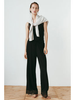 H&M - Women Black Lace-trimmed viscose-blend pyjama bottoms