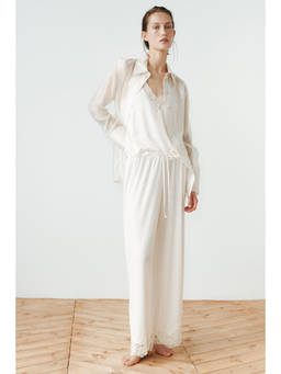 H&M - Women White Lace-trimmed viscose-blend pyjama bottoms