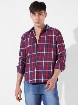 Campus Sutra - Men Checkered Casual Maroon Shirt