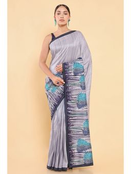 Soch - Women Grey Silk Printed Saree with Stitched Blouse