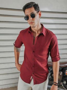 High Star - Classic Spread Collar Roll Up Sleeves Cotton Casual Shirt