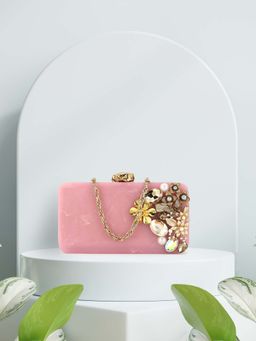 Anekaant - Sultana Dusky Pink & Gold Floral Embellished Resin Clutch