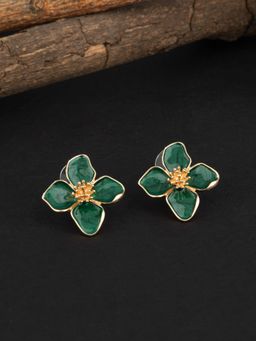 E2O - Contemporary Gold Toned with Green Beads Stud Earring for Womens