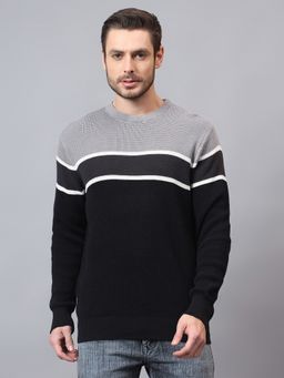 Cantabil - Black Striped Round Neck Full Sleeves High Men Casual Sweater