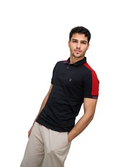 roar for good - Classic Black Colorblock Organic Cotton Polo T-Shirt