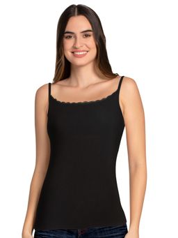 Amante - Solid High Coverage Straight Neck Sleeveless Camisole - Black