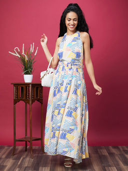 Globus - Women Multi-Color Printed Casual Halter Neck Maxi Dress (Set of 2)