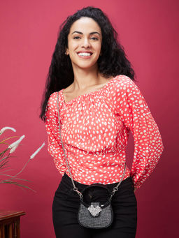 Globus - Women Red Printed Casual Square Neck Top