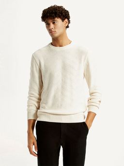 Levi's - Men's Self Design Off-White Crew Neck Sweater