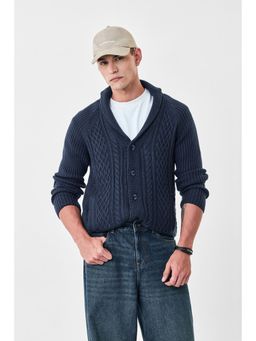 Snitch - Navy Cable Knit Full Sleeves Regular Casual Sweaters for Men