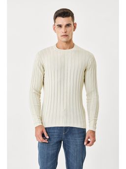 Snitch - Beige Ribbed Full Sleeves Regular Casual Sweaters for Men