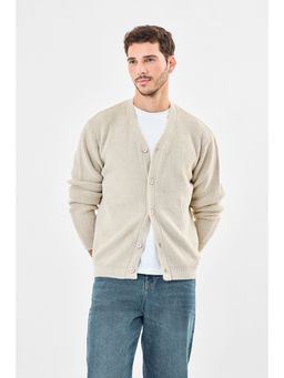 Snitch - Beige Solid Full Sleeves Relaxed Casual Sweaters for Men