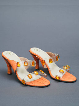 Sana K Luxurious Footwear - Faux Leather Orange Carats Heels