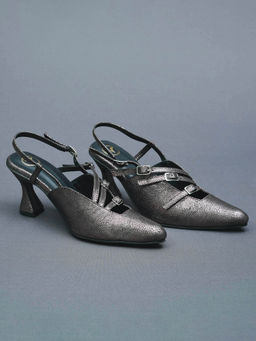 Sana K Luxurious Footwear - Faux Leather Grey Perry Mules Heels