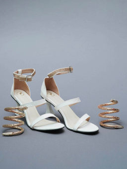 Sana K Luxurious Footwear - White Mesh Bangle Heels with Detachable Spring (Set of 2)