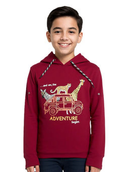CAVIO - Maroon Graphic Full Sleeves Hoodie