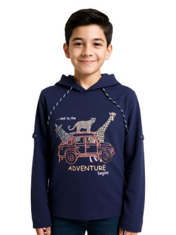 CAVIO - Navy Blue Graphic Full Sleeves Hoodie