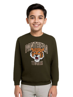 CAVIO - Olive Embroidered Full Sleeves Sweatshirt