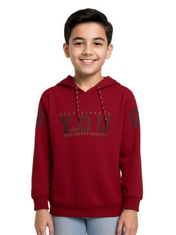 CAVIO - Maroon Typography Full Sleeves Hoodie