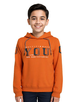 CAVIO - Orange Typography Full Sleeves Hoodie