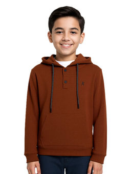 CAVIO - Brown Solid Full Sleeves Hoodie