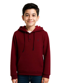 CAVIO - Maroon Solid Full Sleeves Hoodie