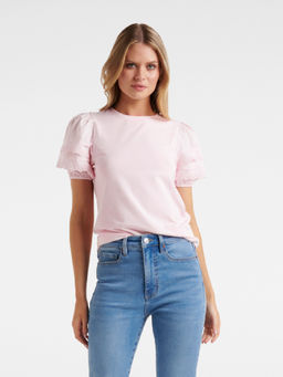 Forever New - Light Pink Bianca Broderie Puff Sleeve Top