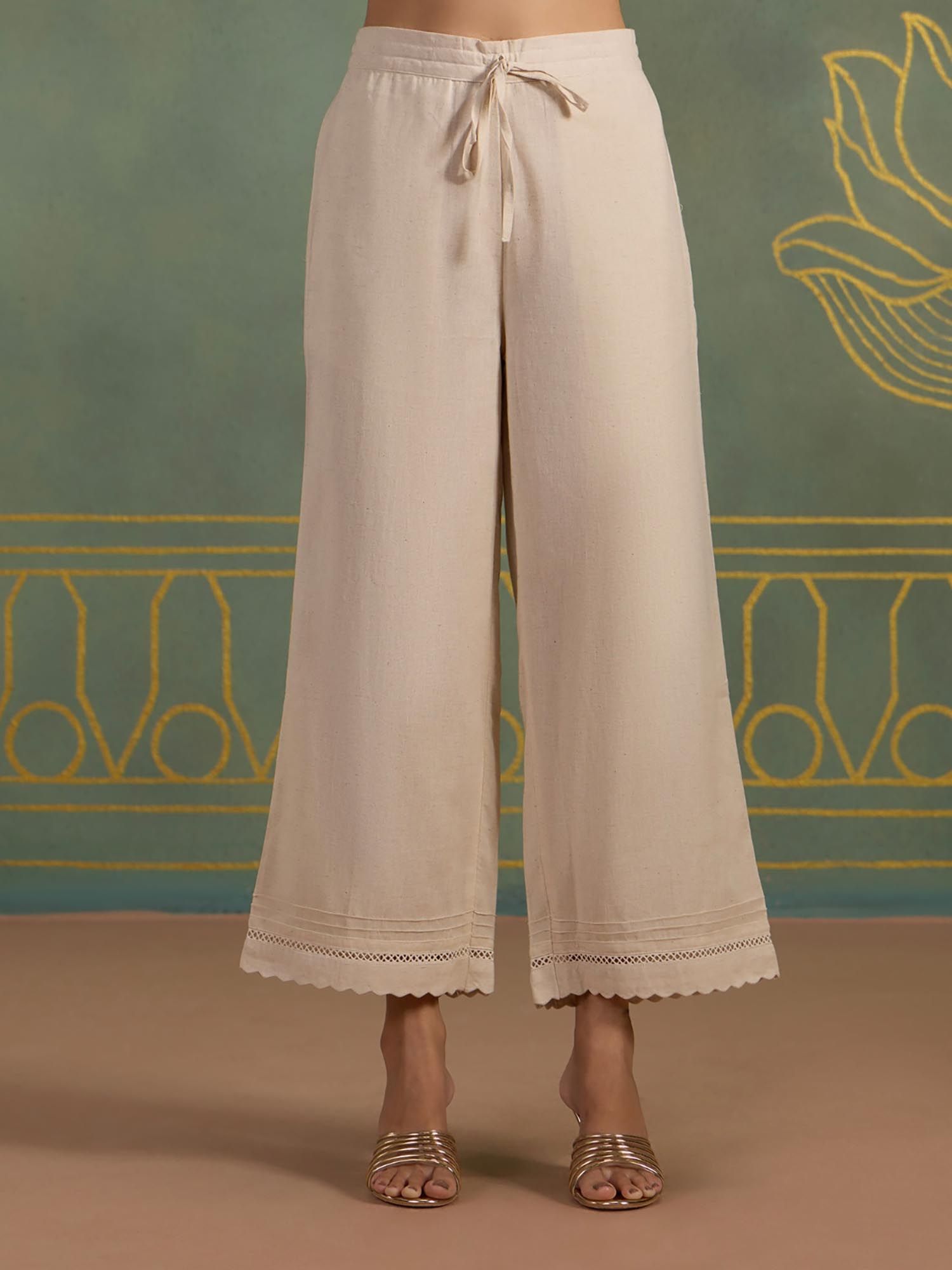 bcz style Cream Solid/Plain Loose Palazzo-picture-43