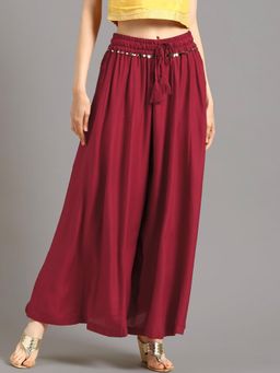 Bcz Style - Maroon Solid/Plain Loose Palazzo