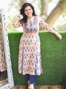 DESI SANDOOK - Beige Floral Straight Kurta