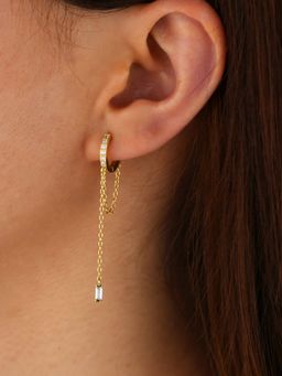 Yellow Chimes - Gold Tone Linear Dangler Earrings