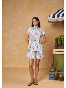 Muvazo - Grid White Polyester Co-Ord