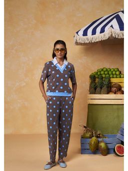 Muvazo - Cocoa Sky Polka Dot Printed Co-ord