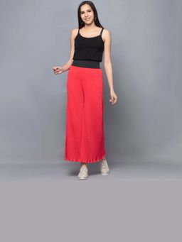 First Resort by Ramola Bachchan - Women Red Wide Leg Crinkle Pleated Palazzo